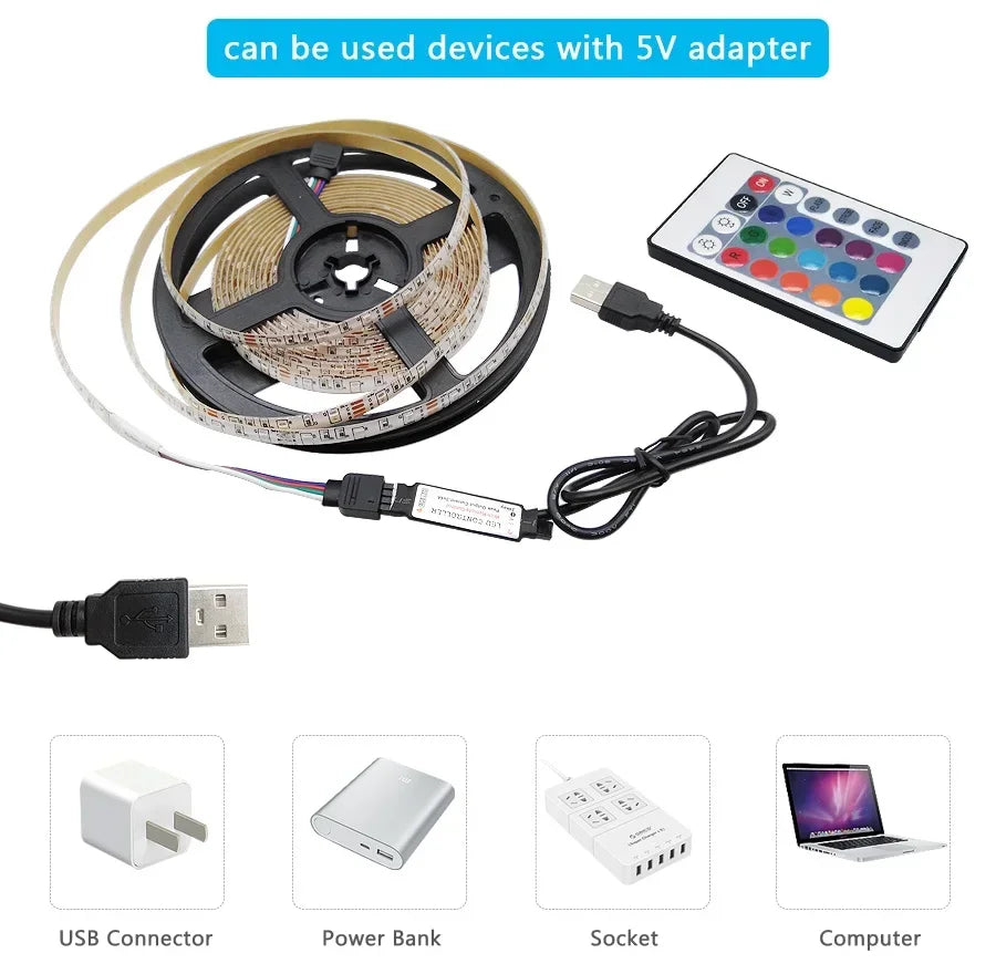 USB RGB LED Strip Light – 5V Smart Bluetooth Backlight for TV & Room Decor (5M/10M)